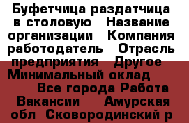 Буфетчица-раздатчица в столовую › Название организации ­ Компания-работодатель › Отрасль предприятия ­ Другое › Минимальный оклад ­ 17 000 - Все города Работа » Вакансии   . Амурская обл.,Сковородинский р-н